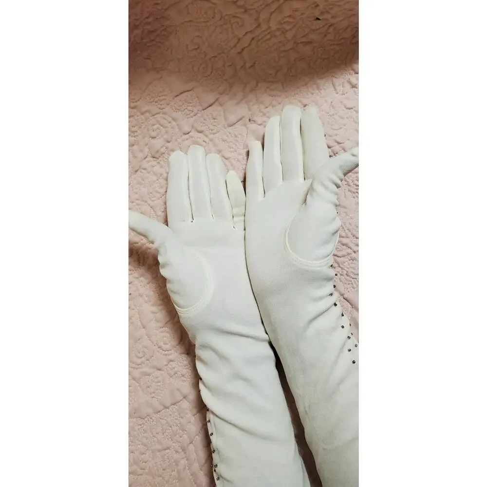 Vintage 40s-50s Hand Beaded Evening Long Gloves Made In Crown Colony Hong Kong